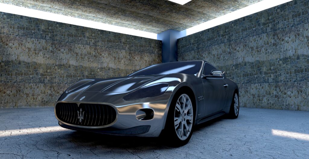 maserati in garage