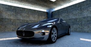 maserati in garage